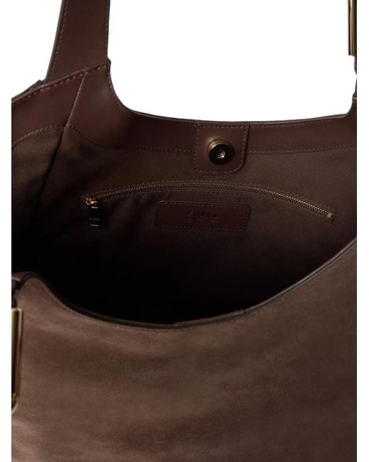 Furla Brown Suede-Panel Leather Tote Bag L