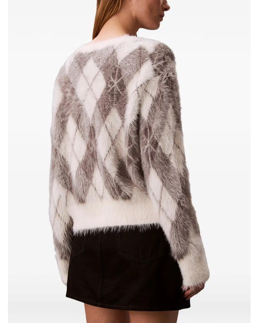 Calvin Klein White Argyle-Pattern Buttoned Cardigan
