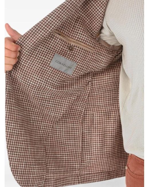 Corneliani Brown Pied-De-Poule Single-Breasted Blazer for men
