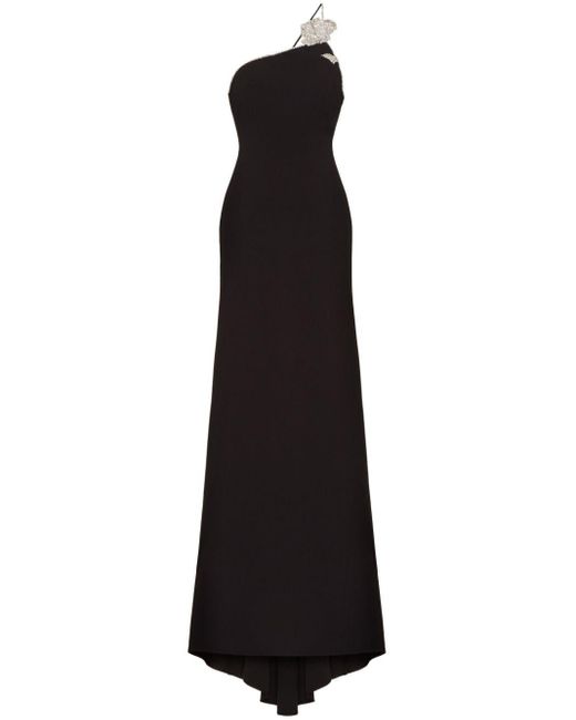 Valentino Garavani Black Bodenlanges One-Shoulder-Abendkleid