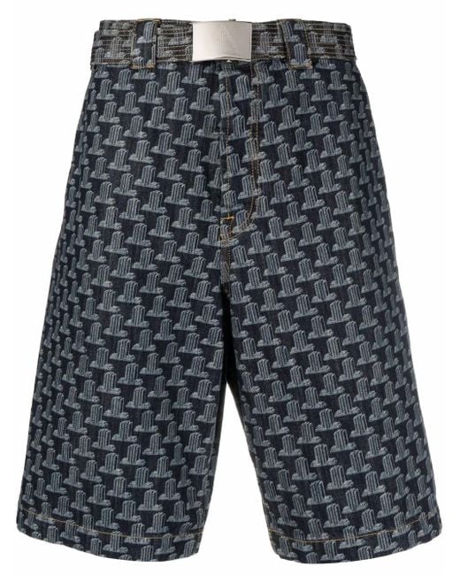Lanvin Blue Geometric-Print Bermuda Shorts for men