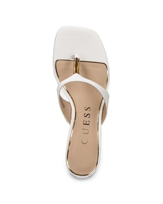 Guess White Yaiza Logo-Plaque Square-Toe Sandals