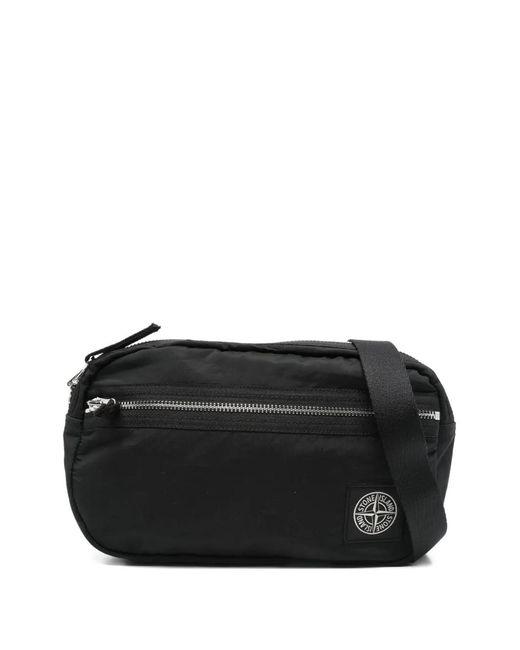Stone Island Black Compass-Patch Belt Bag for men