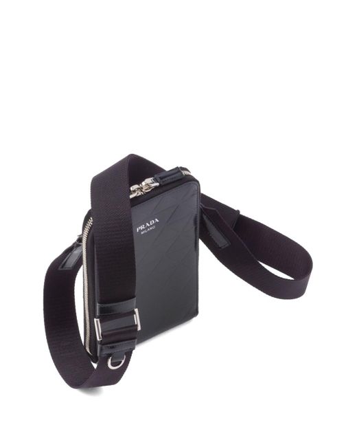 Prada Black Triangle-logo Leather Phone Case for men