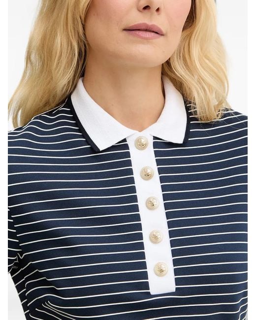 Guess Blue Horizontal-Stripe Polo-Collar Mini Dress