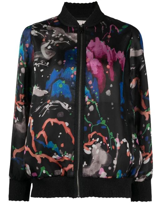 Shiatzy Chen Black See-Through Printed Silk Jacket