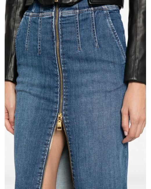 Elisabetta Franchi Blue Zip-Fastening High-Waisted Midi Skirt
