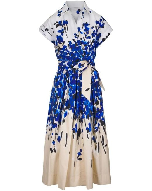 Sara Roka Blue Floral-Print Midi Dress