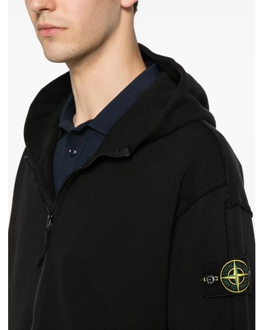 Stone Island Black 6100039 Organic Cotton Fleece Oversized-Fit Zip-Up Hooded Sweatshirt With Pockets for men