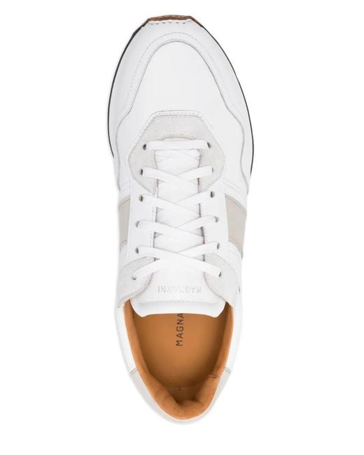Magnanni Shoes White Stripe Lace-Up Sneakers for men