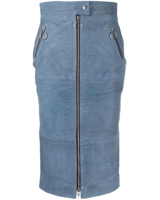 Stand Studio Blue Mallory Leather Pencil Skirt