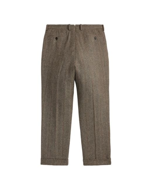 RRL Gray Herringbone-Pattern Pleated Trousers for men