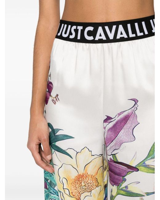 Pantalones rectos con estampado floral Just Cavalli de color White