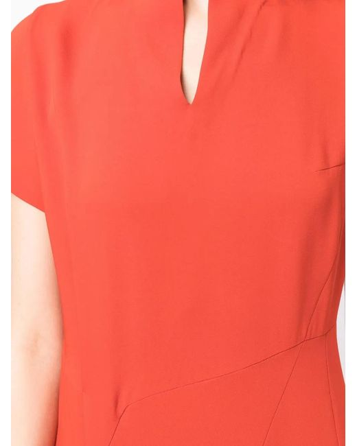 Shiatzy Chen Red Reminiscence Split-Neck Midi Dress
