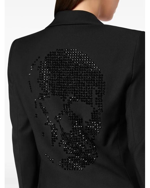 Philipp Plein Black Skull-Strass Wool Blazer