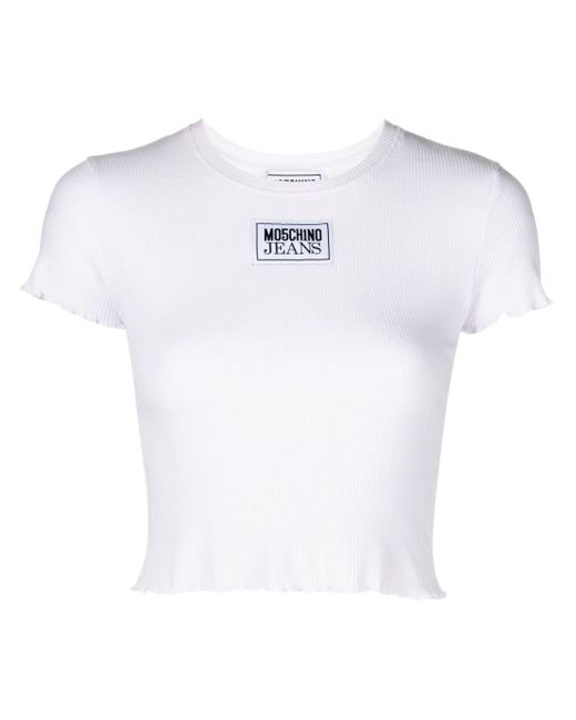 Moschino White Logo-appliqué Cropped T-shirt