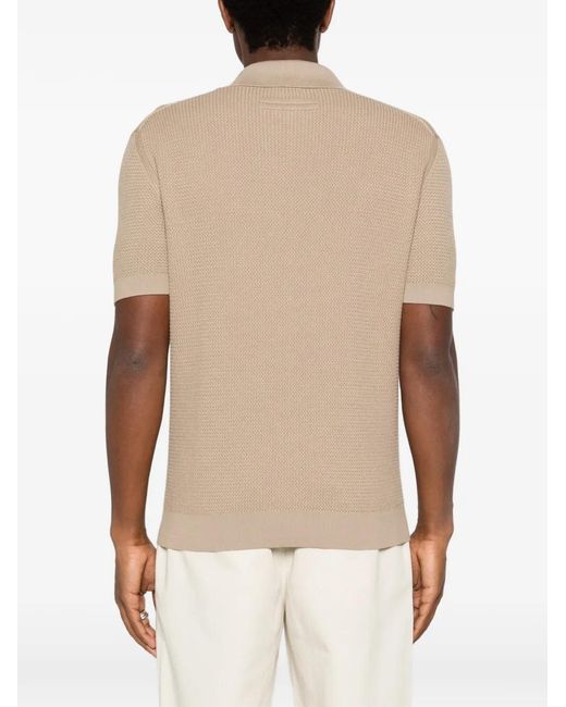 Zegna Natural Regular Fit Jacquard Knit Open Polo Collar Short Sleeve Top for men