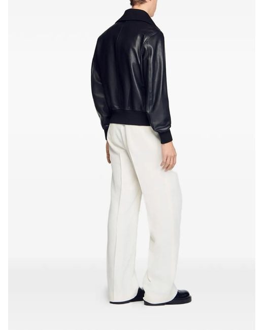 Sandro Black Zip-Up Leather Jacket for men