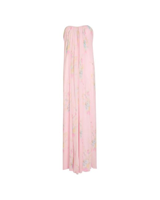 LoveShackFancy Pink Emara Floral-Print Strapless Maxi Dress