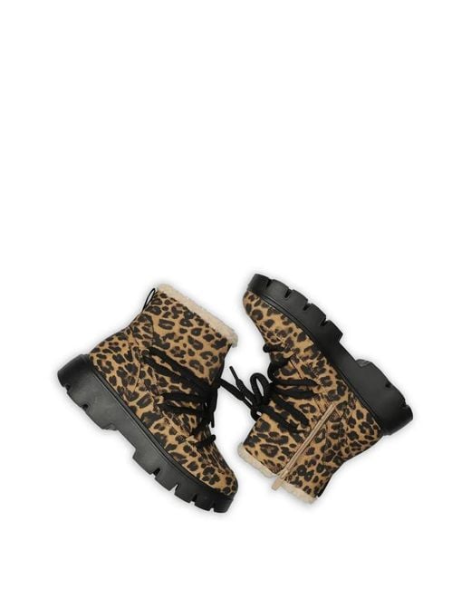 Mexx Black Leopard-Print Lace-Up Ankle Boots