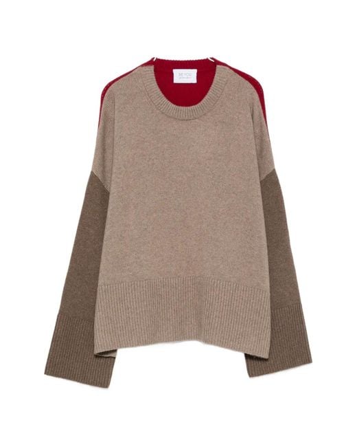 Be You Brown Colour-Block Ribbed-Trim Sweater