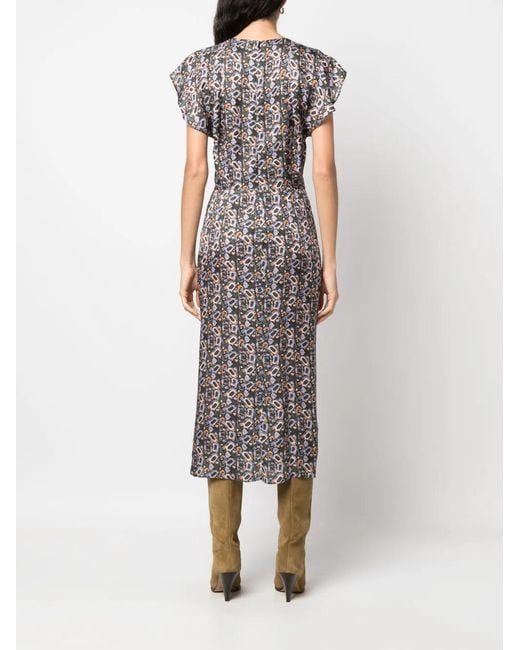 Isabel Marant Gray Lyndsay Graphic-Print Midi Dress