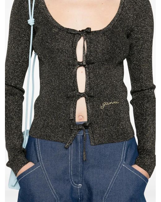 Ganni Gray Ribbed Blouse