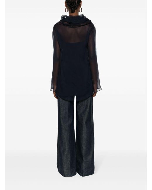 Blusa semitranslúcida con cuello desbocado Alberta Ferretti de color Black