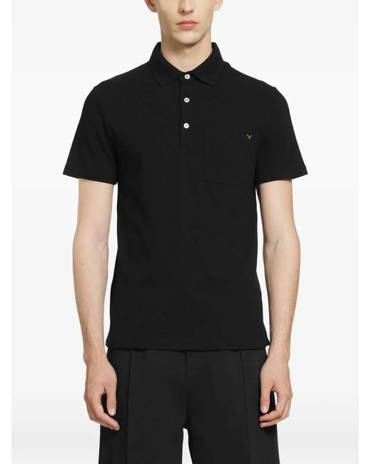 Valentino Garavani Black Vlogo Pocket Cotton Polo Shirt for men