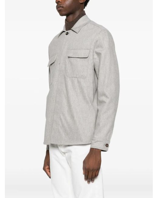 Eleventy Gray Flap-Pockets Buttoned Shirt Jacket for men
