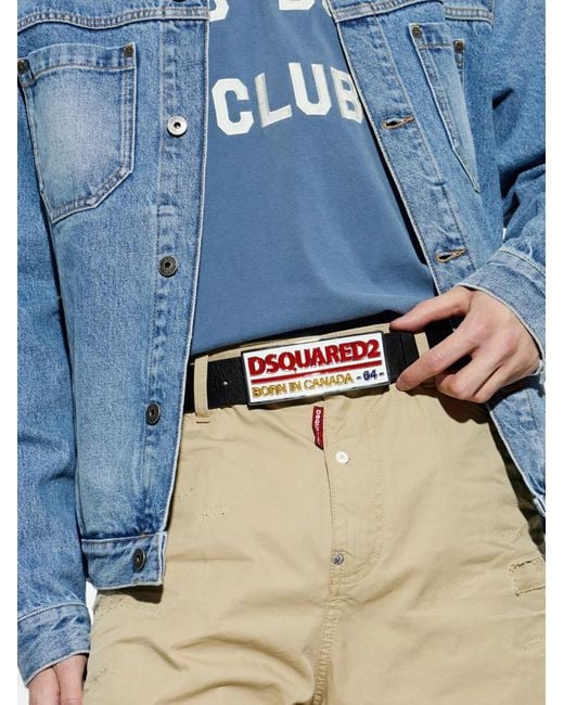 DSquared² White Logo Plaque Belt for men