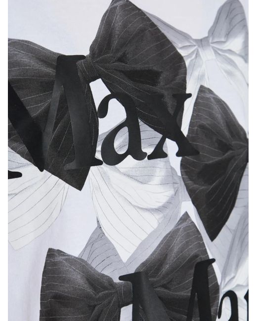 【関税＆送料込み】Max Mara Bow-Print Cotton T-Shirt Clothi Max Mara Bow-Print T-Shirt in White | Lyst