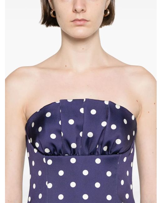 Self-Portrait Blue Polka Dot Satin Midi Dress