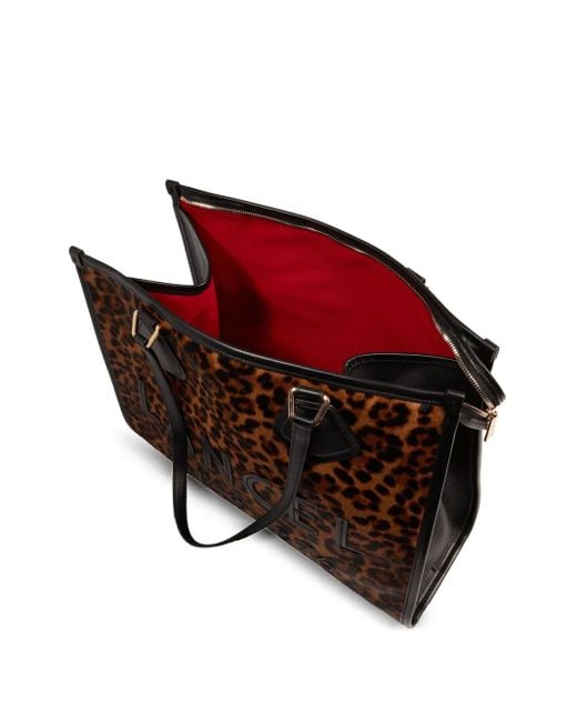 Lancel Brown Leopard-Print Leather Tote Bag