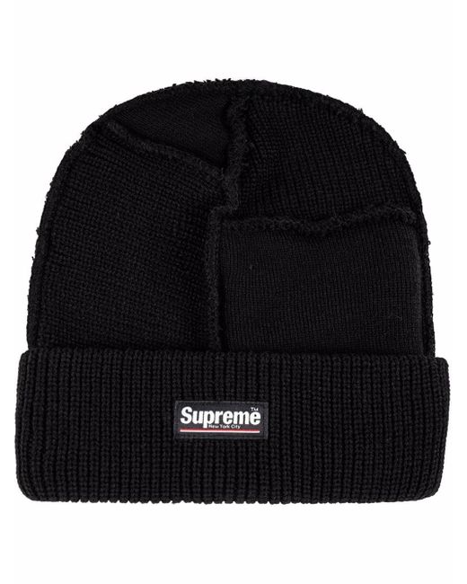 Supreme Black Knitted Logo-patch Beanie Hat