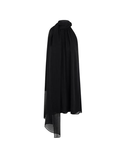 CAYET Black Mia Asymmetric Draped Mini Dress