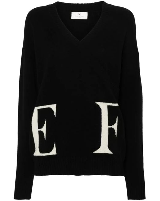 Elisabetta Franchi Trui Met Intarsia Logo in het Black