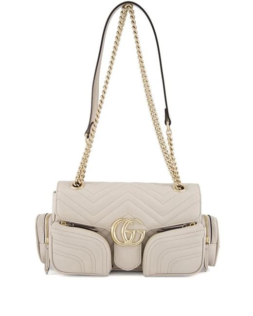 Gucci White Gg Marmont Small Multi-Pocket Bag