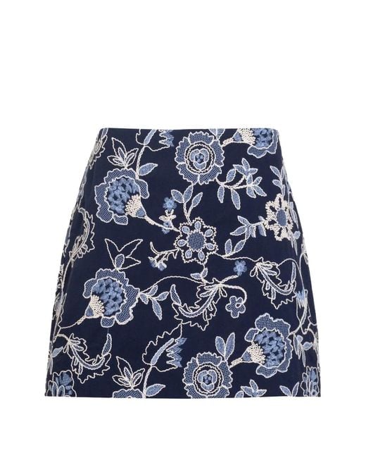 Tanya Taylor Blue Ari Floral-Print Skirt