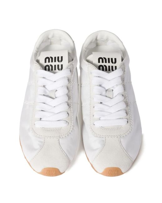 Miu Miu White Plume Lace-Up Sneakers