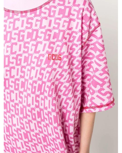 Gcds Pink Monogram-Print T-Shirt Dress