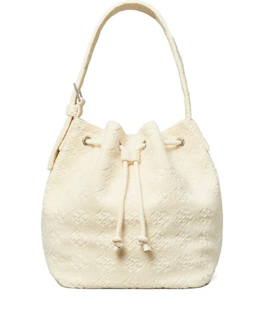 Tory Burch White Textured Bucket Bag