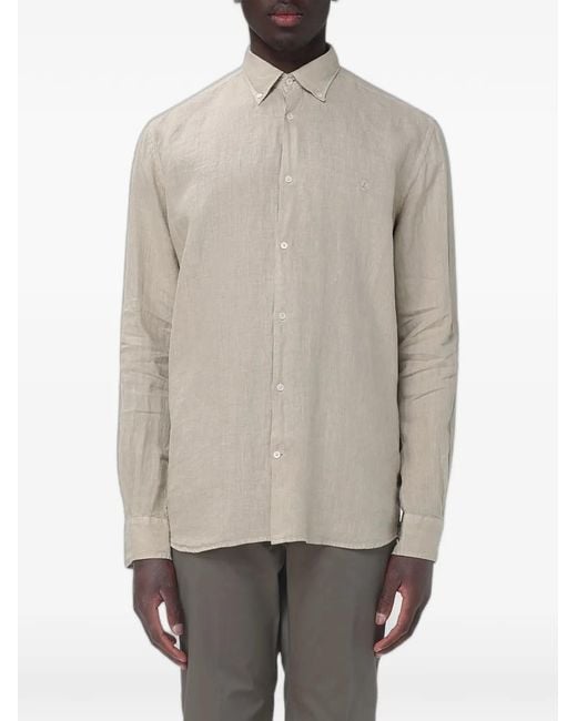 Brooksfield Gray Embroidered-Logo Button-Down Shirt for men