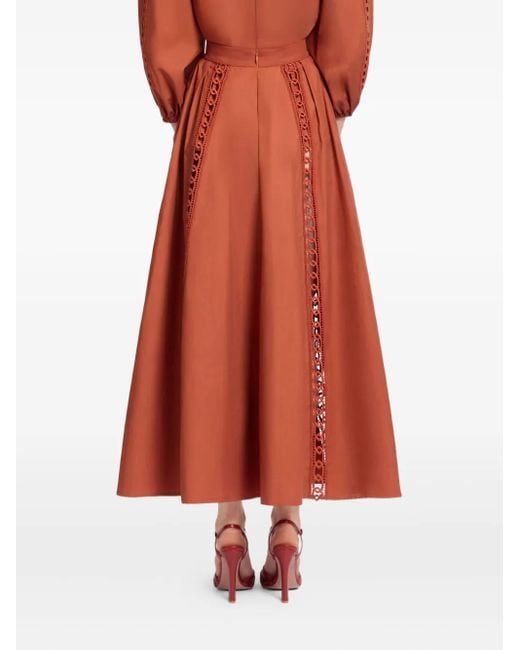 Elie Saab Orange Cotton Midi Skirt