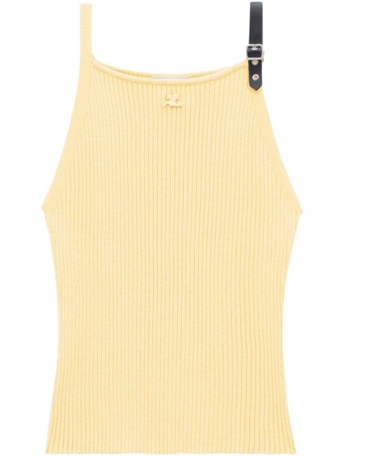 Courreges Yellow Buckle-detail Ribbed Tank Top