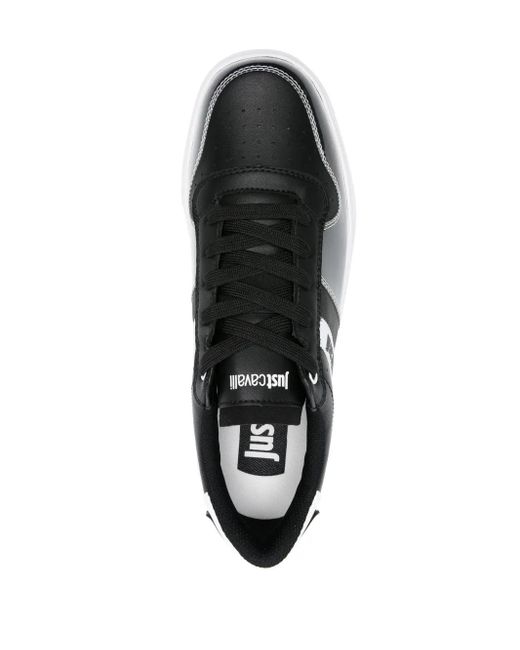 Just Cavalli Black Logo-Print Panelled Leather Sneakers for men
