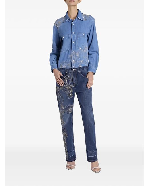 Isabel Marant Blue Imane Embroidered Faded-Effect Jumpsuit