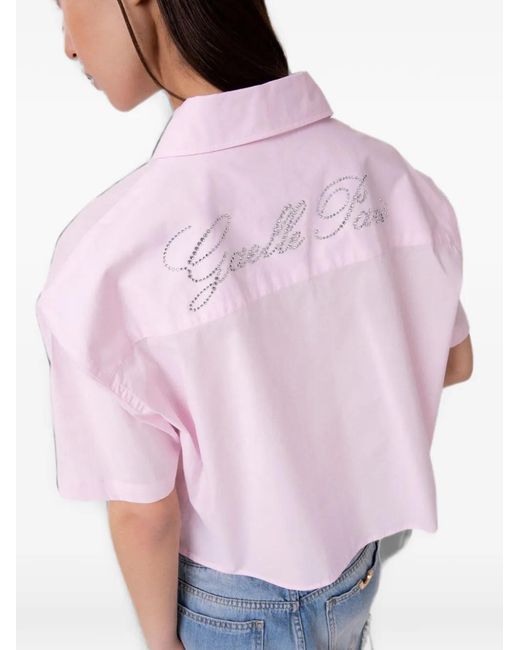 Gaelle Paris Purple Crystal-Embellished Cropped Shirt
