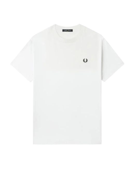 Camiseta de algodón con logo bordado Fred Perry de hombre de color White