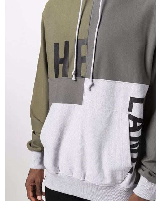 Helmut Lang Gray Patchwork Logo-Print Pullover Hoodie for men